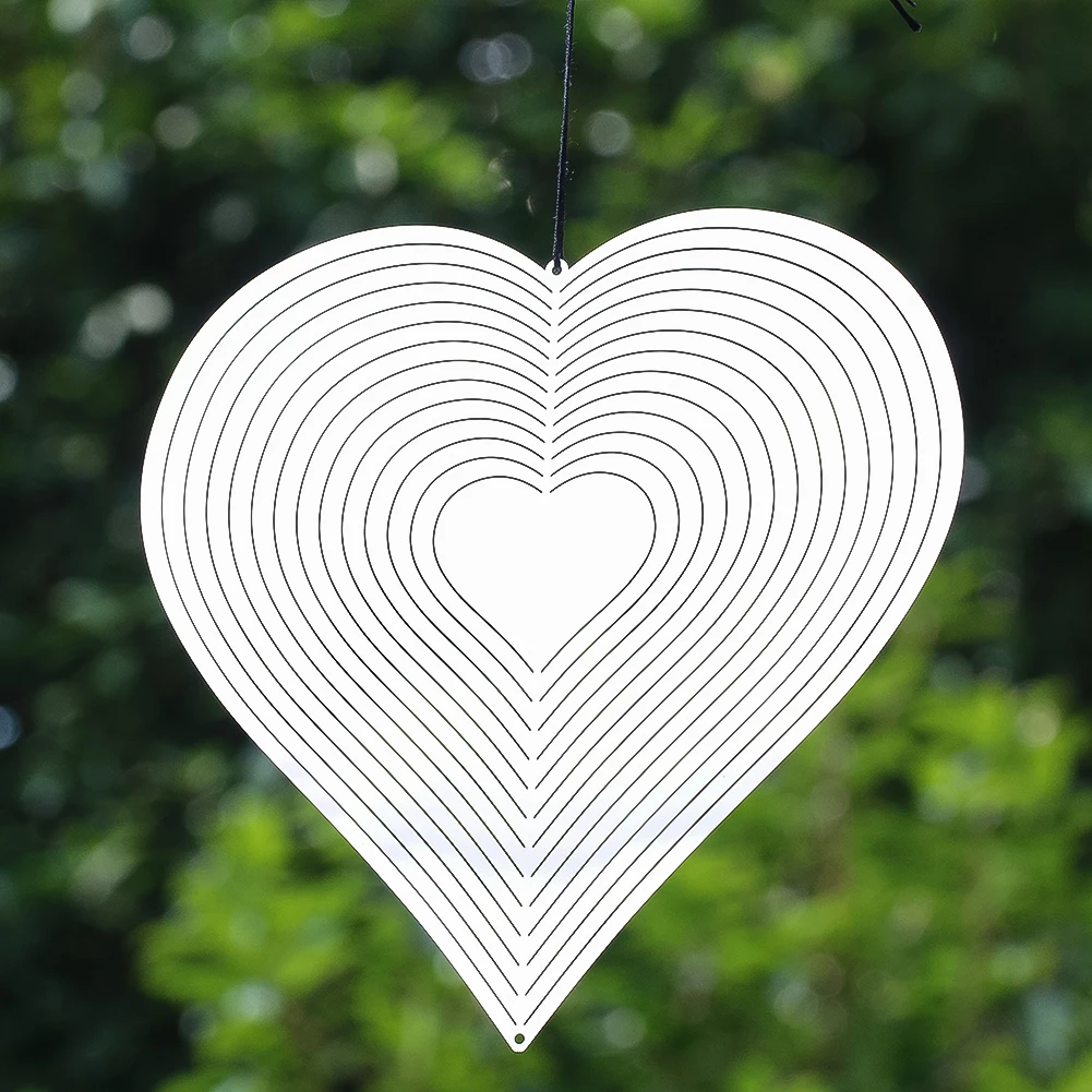 20cm Multi-ring Love Chime Stainless Steel Rotating Weathervane Mirror Reflector Pendant Garden Bird Repeller Hanging Decoration