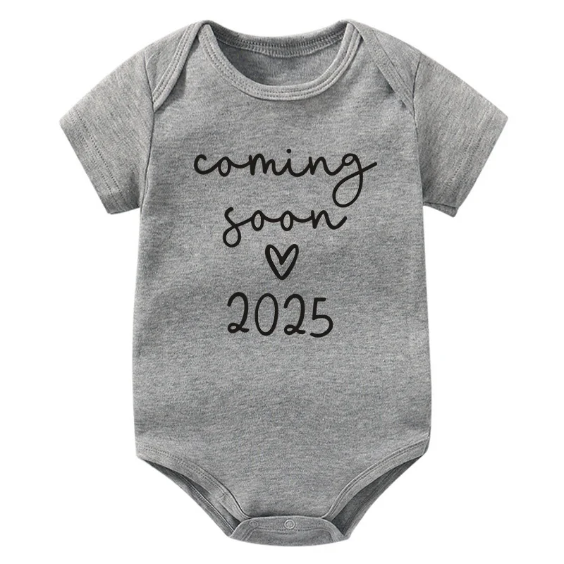 Coming Soon 2025 Baby Announcement Baby Bodysuits Summer Cotton Boys Girls Romper Newborn Body Pregnancy Reveal Clothes