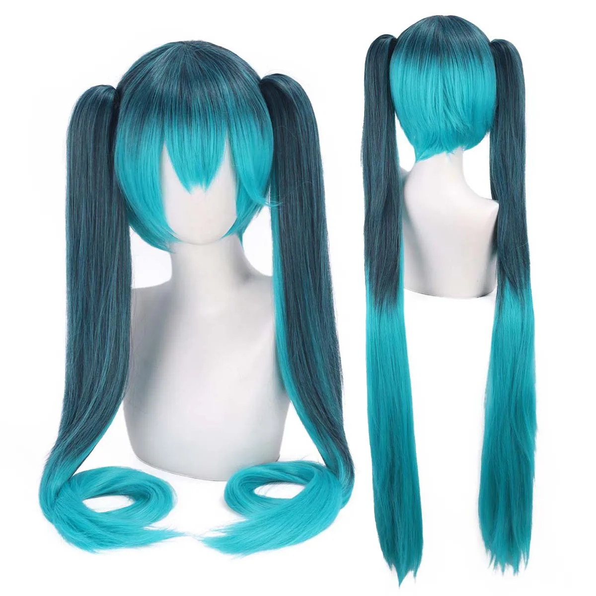 女性用ボーカロイド-100cm-ロング-2-ポニーテール-ブルー-コスプレウィッグ-ハロウィン用
