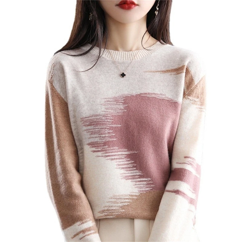 

Women's Sweet Long Sleeve Crewneck Sweater Loose Knit Pullover Sweater Tops 066C