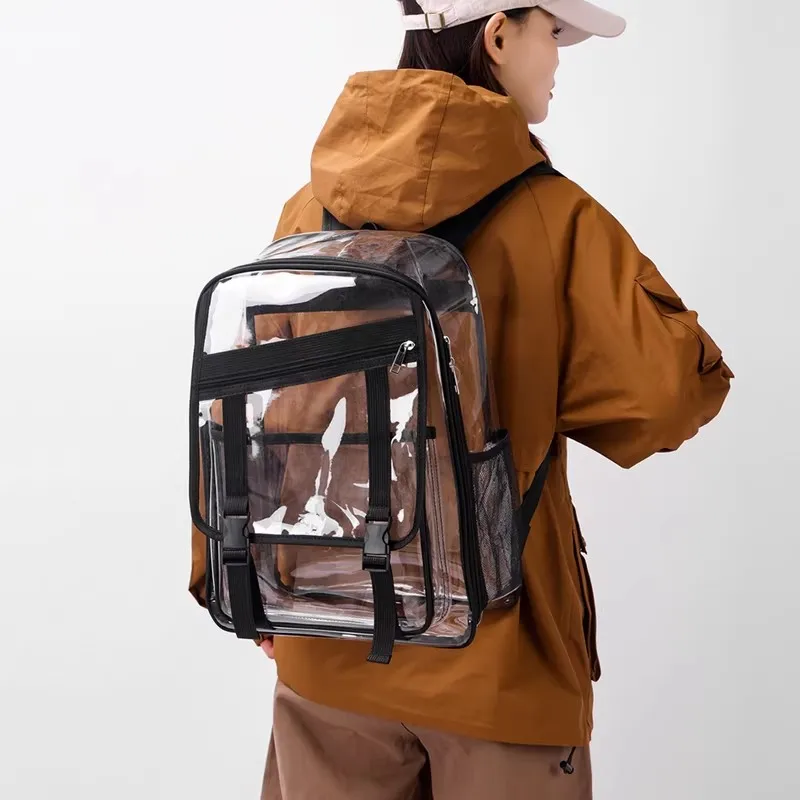Transparent PVC Backpack for Women 2026 Summer New Large Capacity Jelly Bag Casual Versatile Men College Students Schoolbag