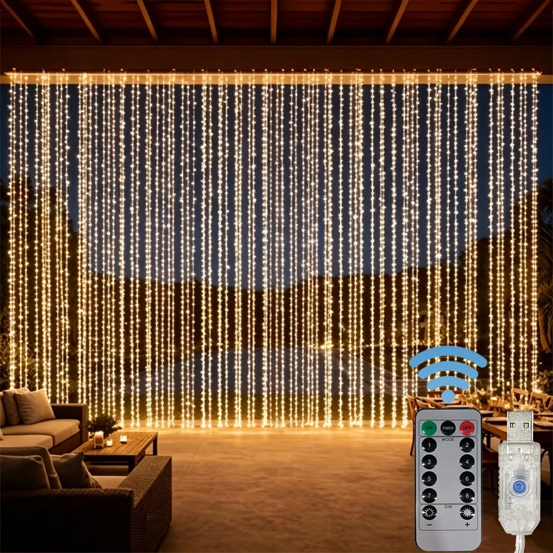 LED Curtain Lights String USB Plug 8 Lighting Modes Christmas Lights Party Garden Halloween Valentine's Day Wedding Decoration