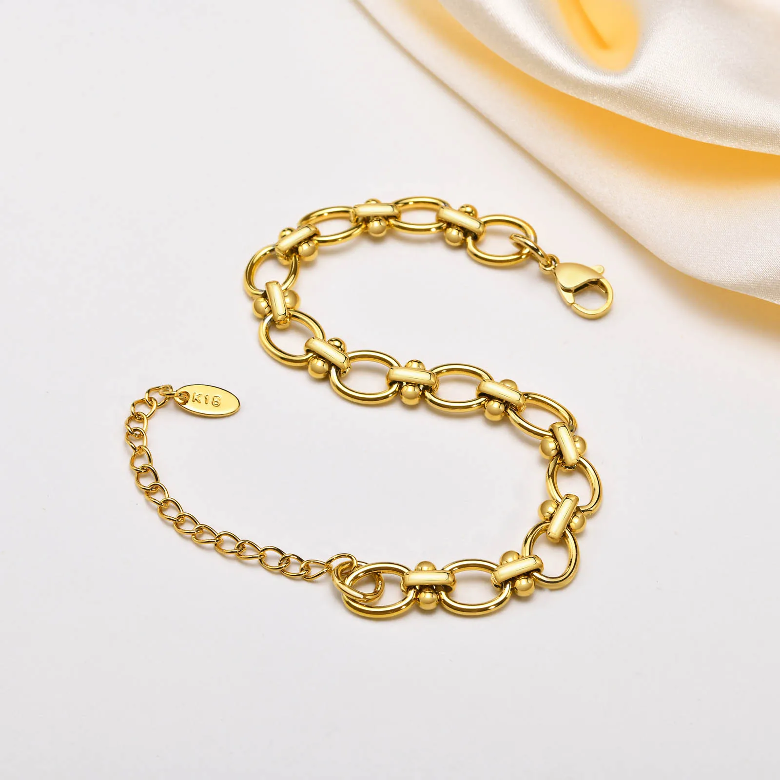 18k Gold Plated Chunky Oval Link Chain Bracelets for Women Thick Stainless Steel Jewelry