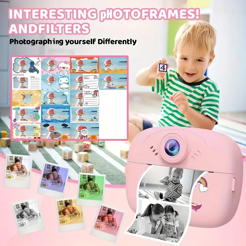 Câmera Instantânea para Crianças Impressora Térmica Gravador de Vídeo Portátil Câmera Digital Inteligente com Dupla Lente Presente de Aniversário para Crianças