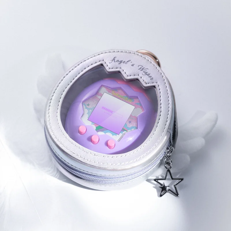 

Чехол для Тамагочи Uni с дизайном «Ангельские крылья», брелок, серебристый, с прозрачным окошком, портативная сумка-аксессуар для игрушек