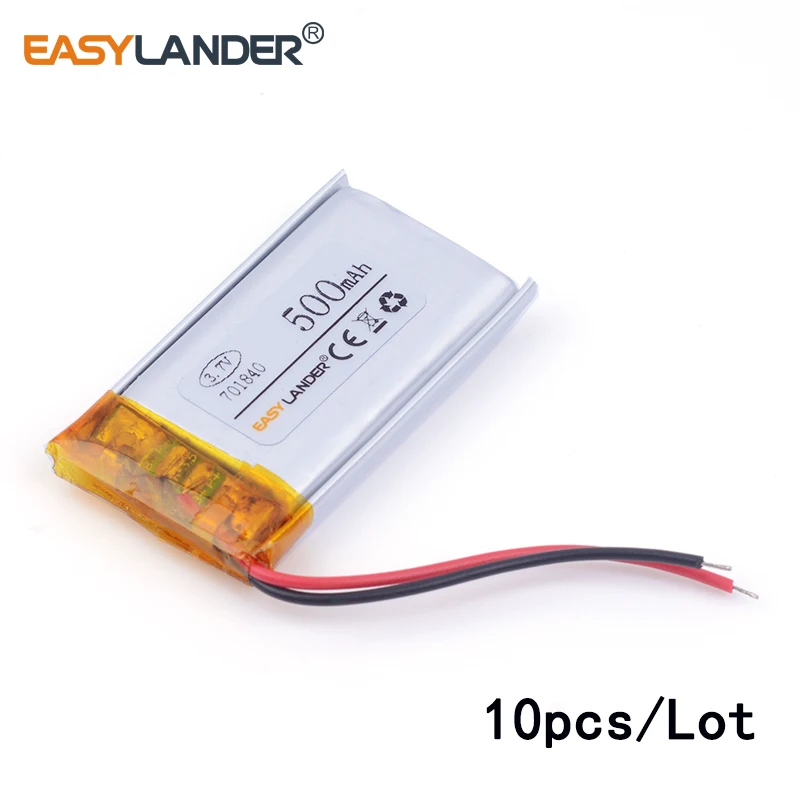 

10pcs /Lot 500mAH 701840 3.7v lithium Li ion polymer rechargeable battery for TOY POWER BANK GPS mp3 mp4 cell phone speaker