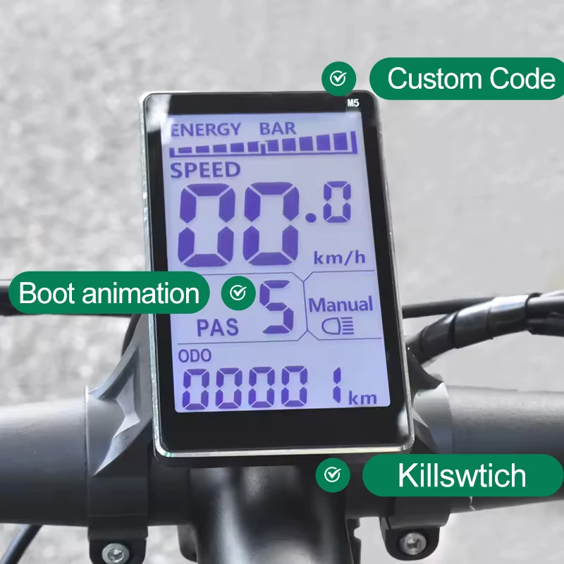

All-In-One Waterproof LCD Ebike Display for Road Bikes Aluminum Alloy Housing 24-60V Voltage Tracking Speed/Distance/Trip