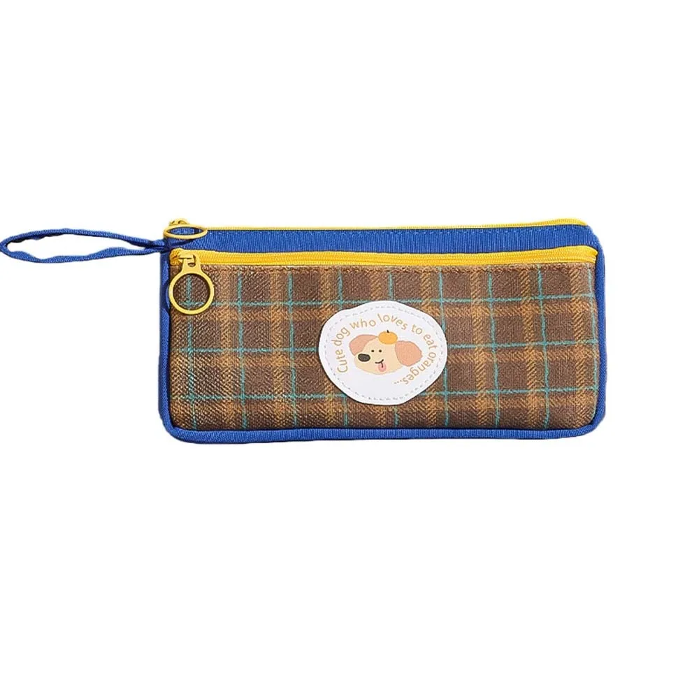 

Cloth Vintage Plaid Pen Bag Cute Animal Grid Pattern Retro Grid Stationery Bag Hand-held Large Capacity Pencil Pouch