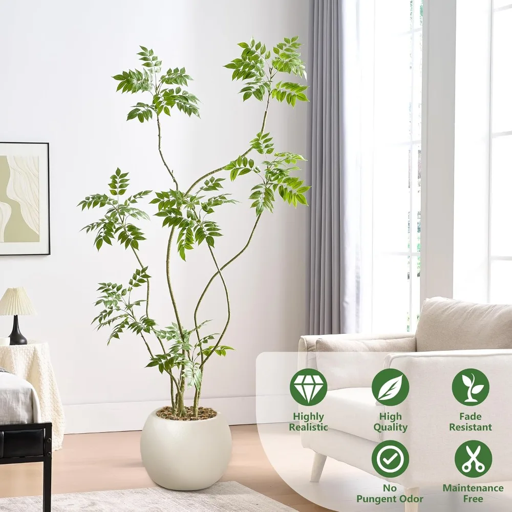 Albero artificiale di Mahonia Fortunei alto 6 piedi con vaso, albero di Sumac finto per interni per la decorazione domestica