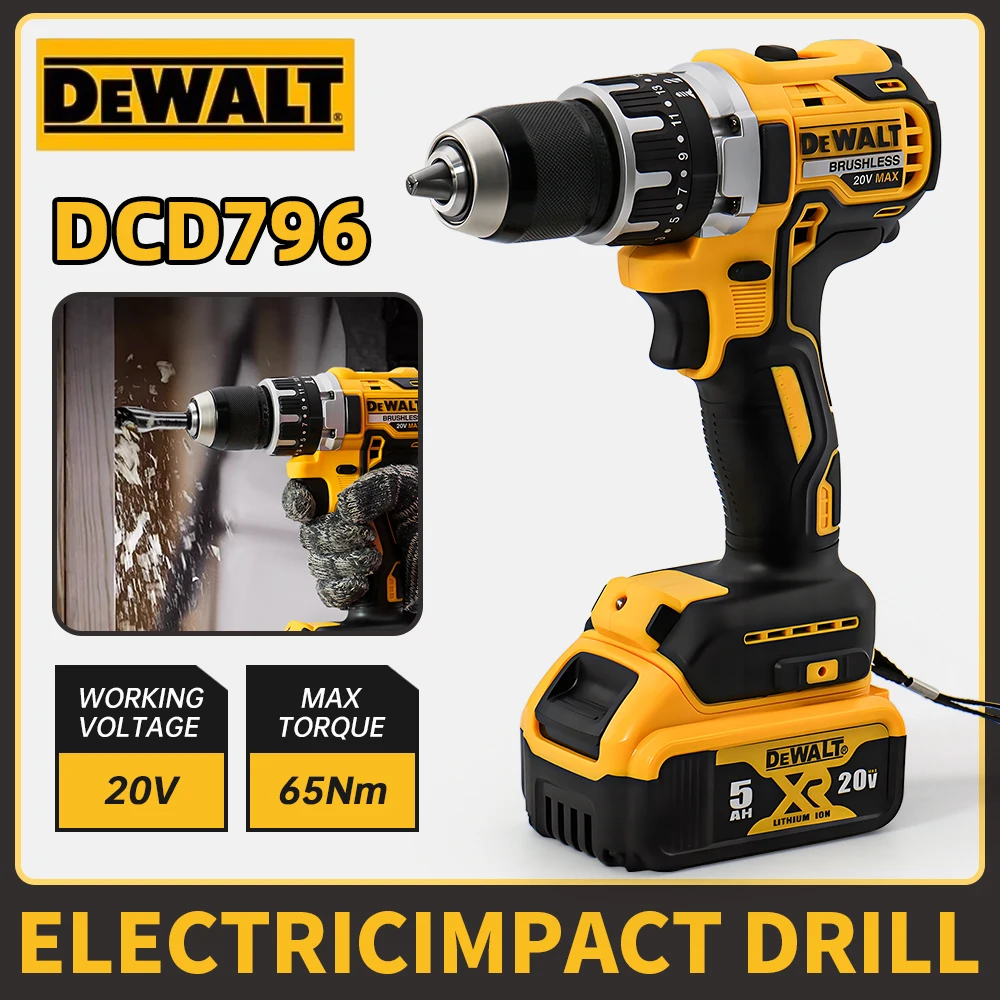 Dewalt DCD796 Compact Cordless Brushless Impact Drill LED Light Powerful Multi-functional Electric Power Tool 20V Battery