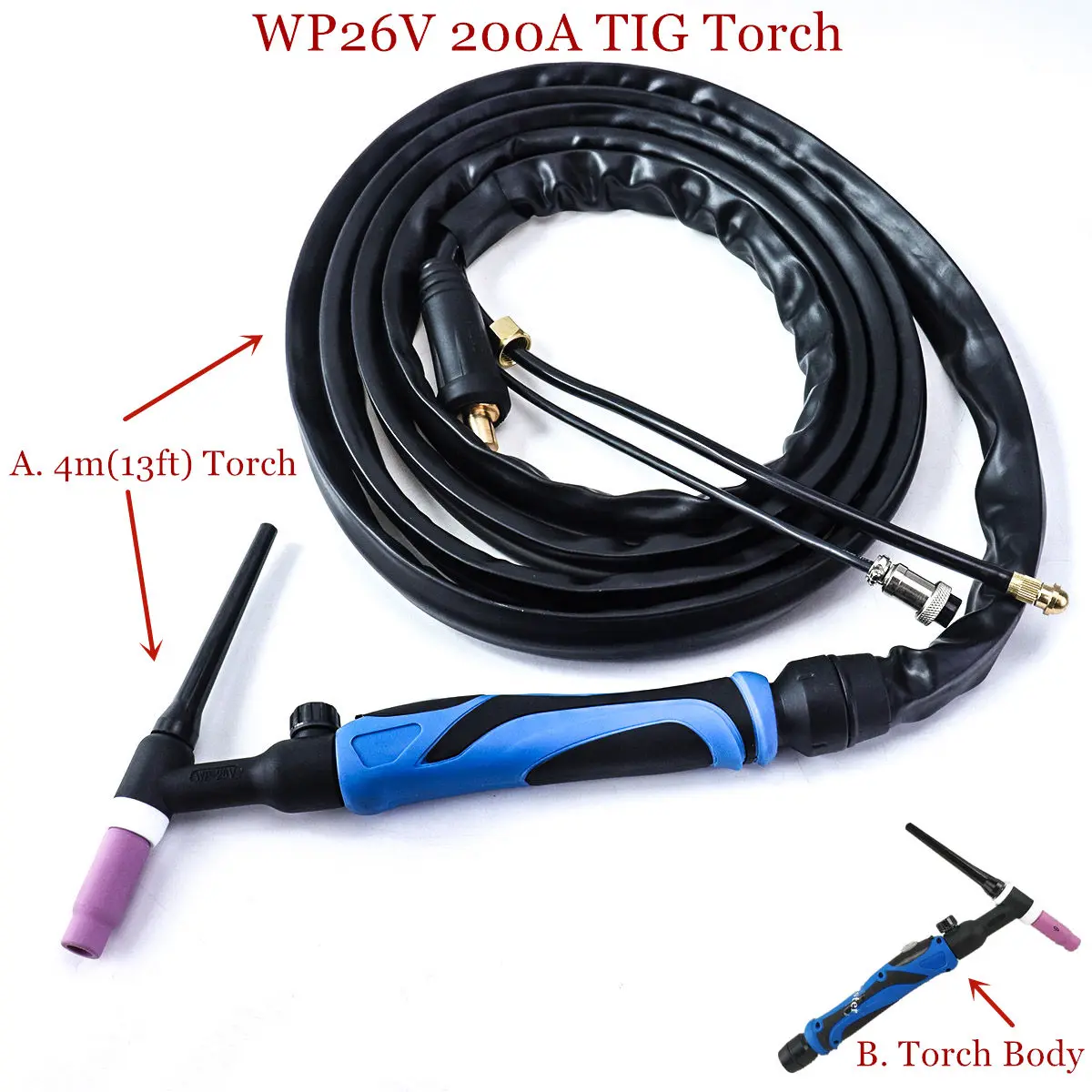 A-200 Valve 4m 13ft GTAW Gas Tungsten Arc Welding Torch WP26V TIG Torch Argon Air Cooled Torch of TIG Welding Machine