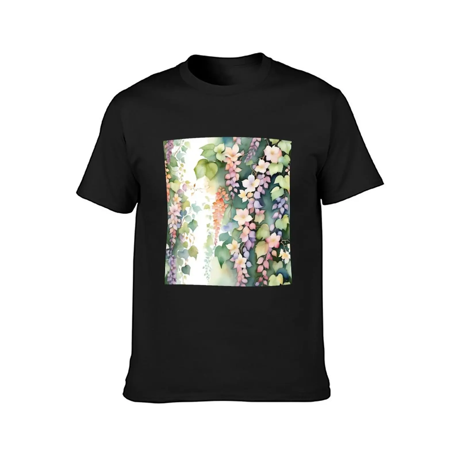 Watercolor of a climbing wisteria T-Shirt anime aesthetic clothes customs design your own summer top mens plain t shirts