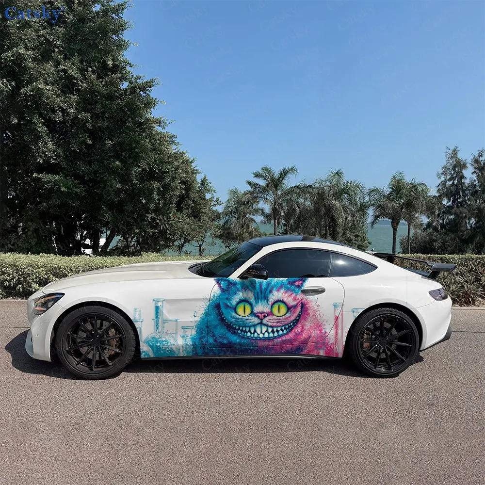 2pcs Fantasy Cheshire Cat, Durable, Fade-resistant, Enhance Vehicle Aesthetics With Bold Artistic Design Car Vinyl Wraps