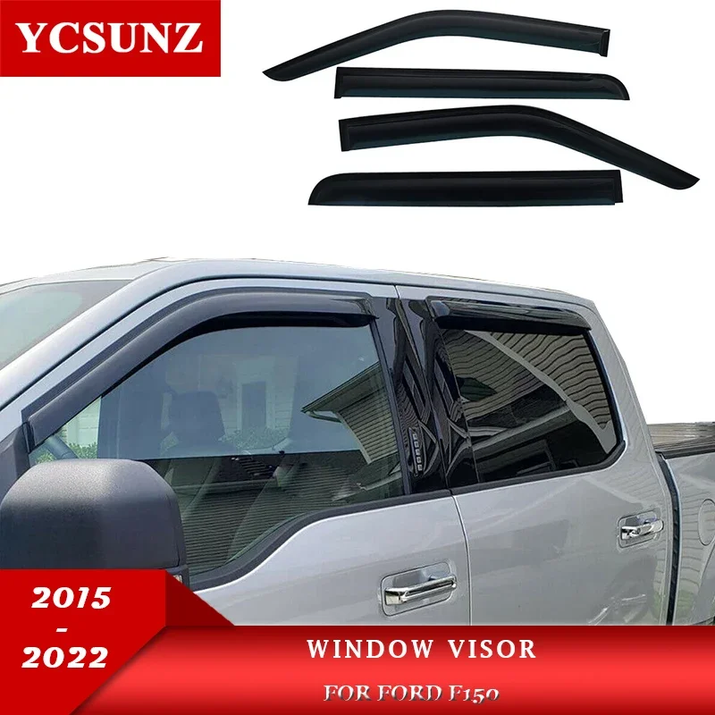 Side Window Deflector For Ford F150 SuperCrew XL XLT 2015 2016 2017 2018 2019 2020 2021 2022 2023 Window Visor Sun Rain Guard