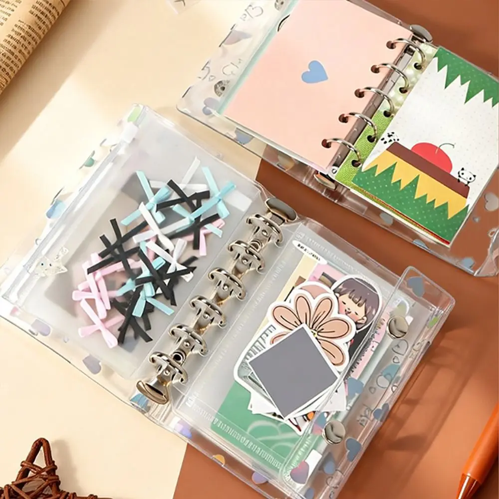 PVC Binder Cover A5/A6/A7/M5 Laser Heart Patterns Loose-Leaf Notebook Shell Refillable with Double Snap Closure Planner Cover