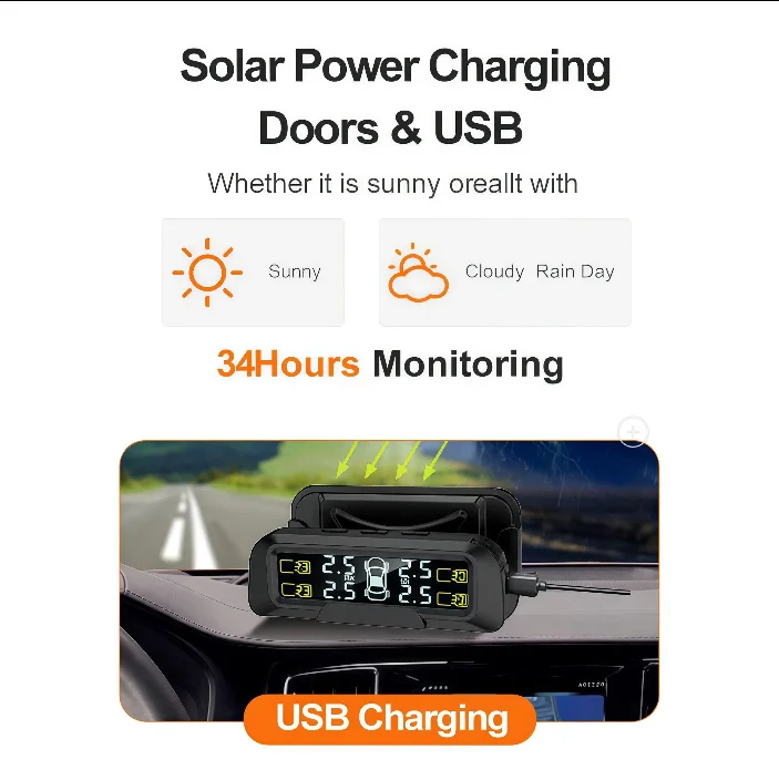 Solar Powered TPMS External Sensor with Pressure and Temperature Display