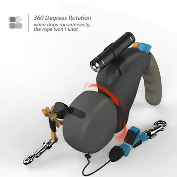 適用於兩隻狗的寵物牽引繩帶,可伸縮調節,雙頭帶燈,旋轉式寵物繩 10 最佳銷售 狗繩燈 - №8