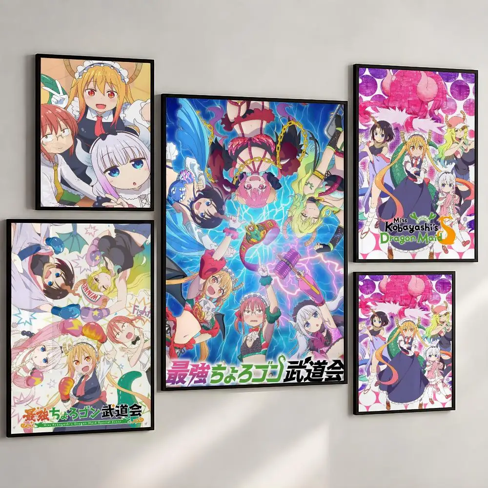 Anime Miss Kobayashi Dragon Maid Kawaii Poster PP Wall Art Print Removable Water-Resistant Home Decor for Bedroom Apartment Gift