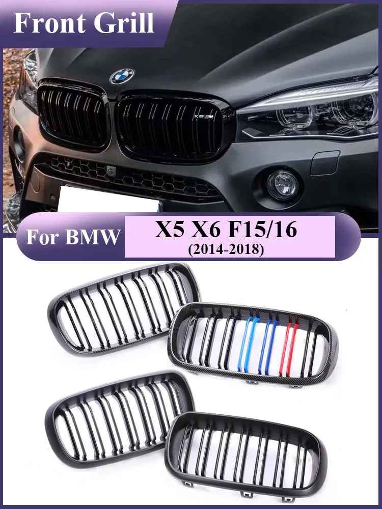 

For BMW X5 X6 F15 F16 2014-2018 Car Styling Front Bottom Bumper Kidney Black Gloss Grill Carbon Fiber M Color Racing Grille