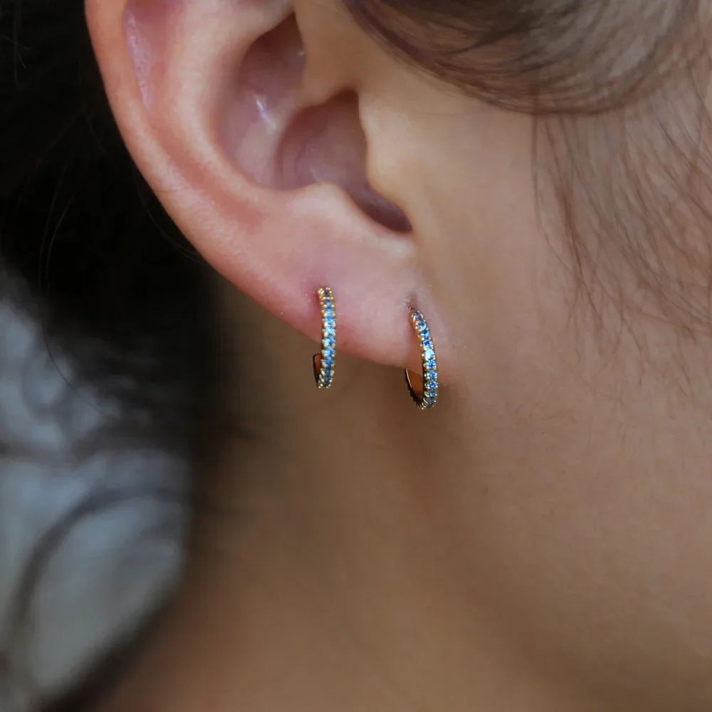 White Blue Cz Zirconia Earring for Women Girl Valentine's Day Minimal Delicate Piercing Cartilage Jewelry