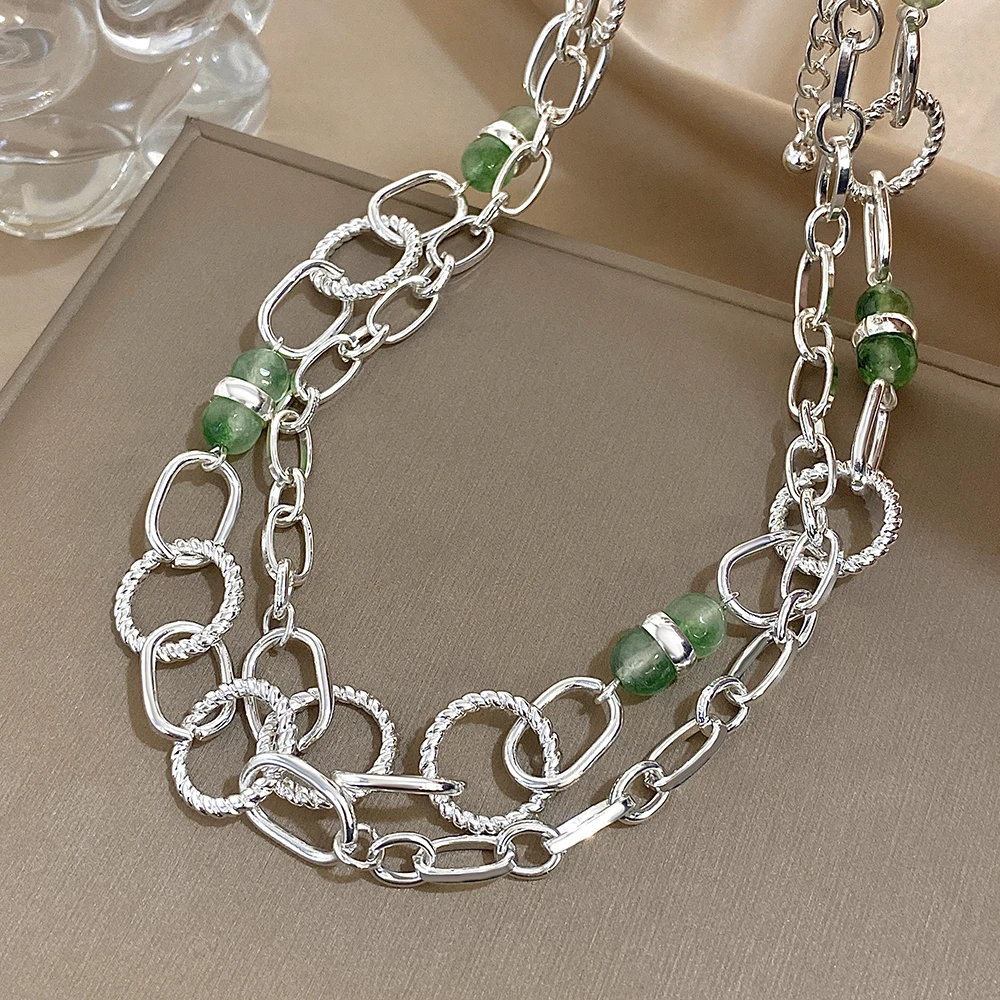 

Amorcome Vintage Natural Stone Glass Beads Choker Necklace for Women Elegant Adjustable Long Sweater Chain Pendant Necklace Gift