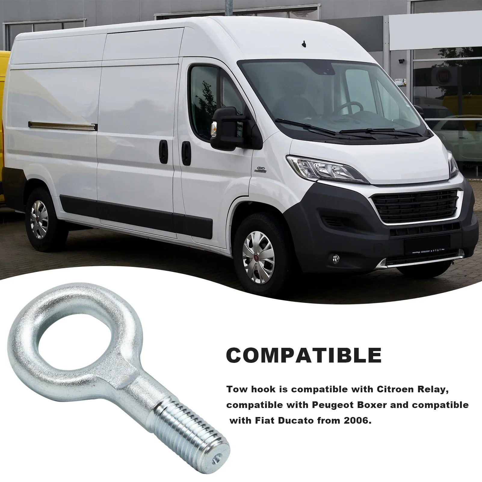 1348135080 Tow Hook 674417 Compatible with Relay Boxer Ducato Car Heavy Duty Short Towing Eye Hitch Bumper Trailer Ring Loop