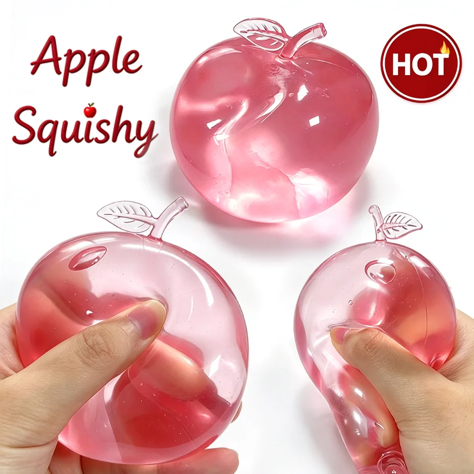 Hot Selling Apple Squishy Maltose Slow Rise Sensory Fidget Toy Transparent Simulation Apple Shape Stress Relief Anxiety Relief