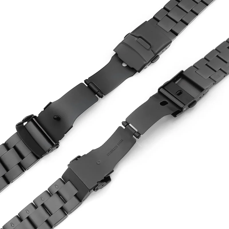 22mm Wide Black Watch Strap Matte Stainless Steel With Solid Curved End Links Watchband Mod Watches Accessories For SRPD SKX007