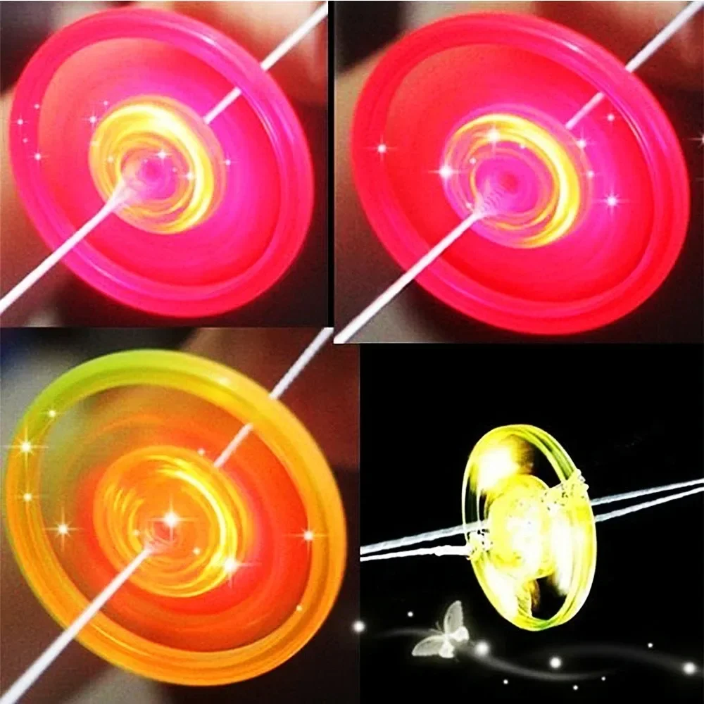 3 pezzi per bambini creativo filo di rinforzo giocattolo luminoso volano flash trottola giroscopio emettitore di luce fitness brillante linea di trazione volano