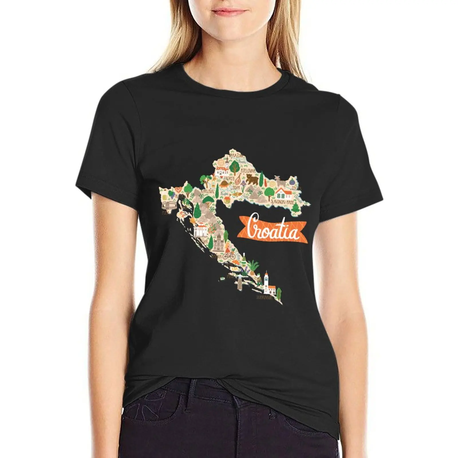 Croatia Travel Map T-Shirt quick-drying blacks t shirts for Women