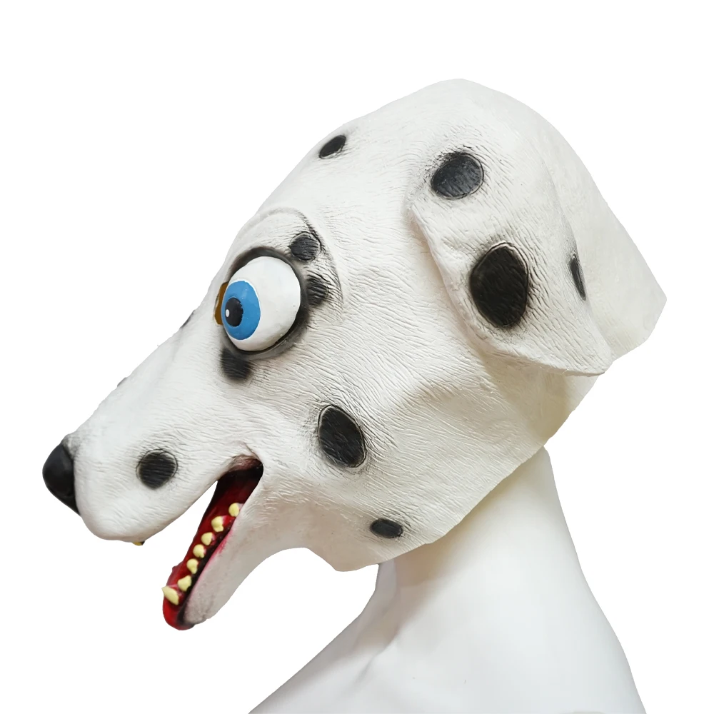 Lustige Spotted Dog Voller Kopf Maske Latex Full Face Maske Tier Cosplay Kopfbedeckungen Purim Ostern Halloween Maskerade Partei Requisiten