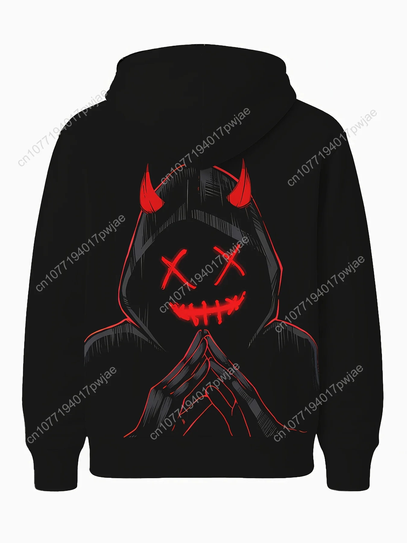 Sudadera con capucha con gráfico de diablo 3D para hombre con cordón y bolsillo canguro - Estampado rojo y blanco nervioso, jersey de manga larga de ajuste regular para F