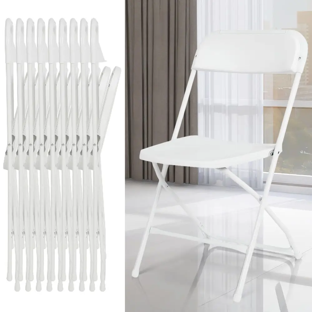 

10 Pack White Plastic Folding Chairs, HeavyDuty Steel Frame, Portable Stackable Foldable Chairs with NonSlip Feet Commercial In
