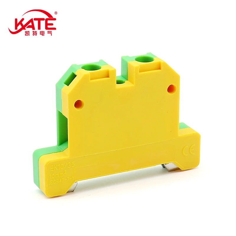 1Pcs EK2.5 4 6 10 16 35 /35 Quick Mount Ground Terminal Electrical Wire Connector DIN Yellow Green SAK Rail Terminal Block