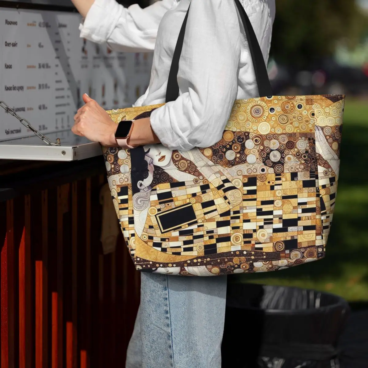 

Gustav Klimt The Kiss Abstract Freyas Art Beach Tote Bag Sport Gym Yoga Duffle Large Tote Bag Women Travel Bag Fitness bag