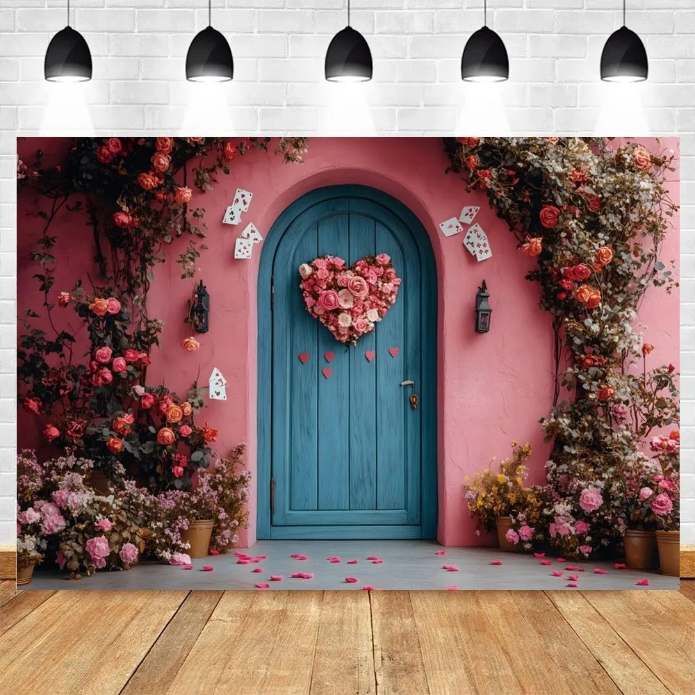

February 14th Valentine's Day Love Retro Wall Door Photography Background, Couple Portrait Wedding Banner Photography Background