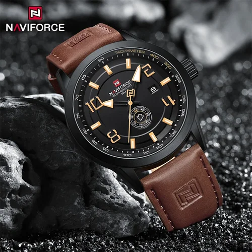 Imagen 2 del producto Nuevo NAVIFORCE, correa de PU a la moda, relojes de diseño de cuarzo resistente al agua para hombre, reloj de pulsera con calendario de lujo, reloj Masculino, regalos