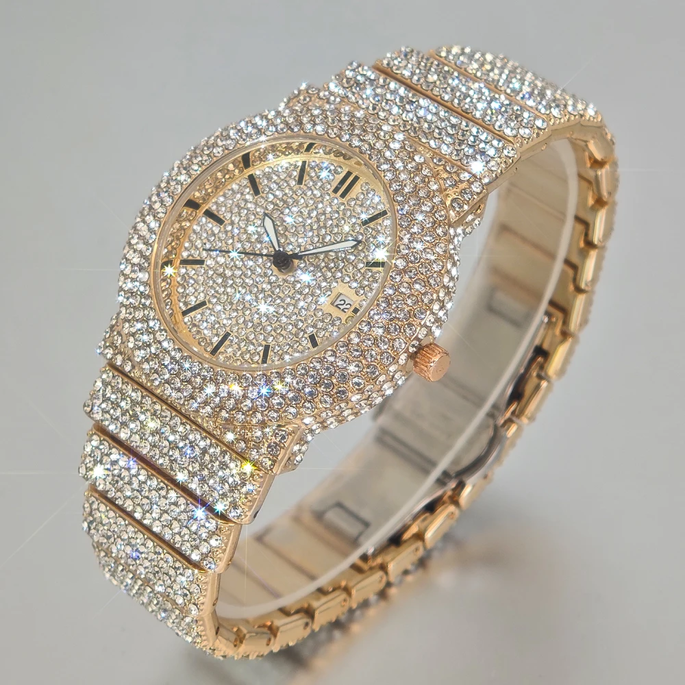 

Hot Sale Luxury Rose Watch For Man Full Diamond Hip Hop Ice Out Quartz Watch Fashion Waterproof Men's Wristwatch Dropshipping