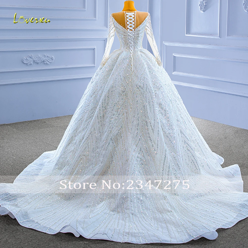 Loverxu Ball Gown Luxury Shiny Wedding Dresses O-Neck Long Sleeve Vestido De Novia Lace Sequined Vintage Custom Made Bridal Gown