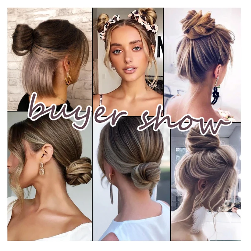 Synthetic  Bun Hair Piece Straight Chignon Extension Mini Rubber Band Hair Bun Scrunchies Donut Wig Accessory Updo Bun Hair image 6