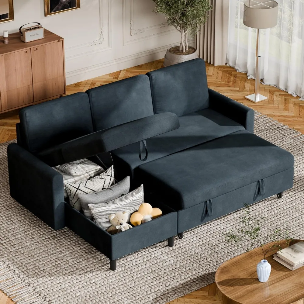 

2 in 1 Sofa Couch, Pullout Sofas Bed, Pull Out Couch Bed with Storage Chaise, Sleeper Sofa Couches Linen Sectional Sofa