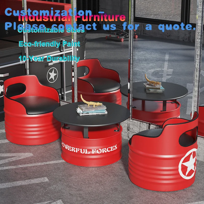 custom.Durable Commercial Restaurant Furniture Oil Iron Industrial Retro Cafe Metal Dining Table Chair Set