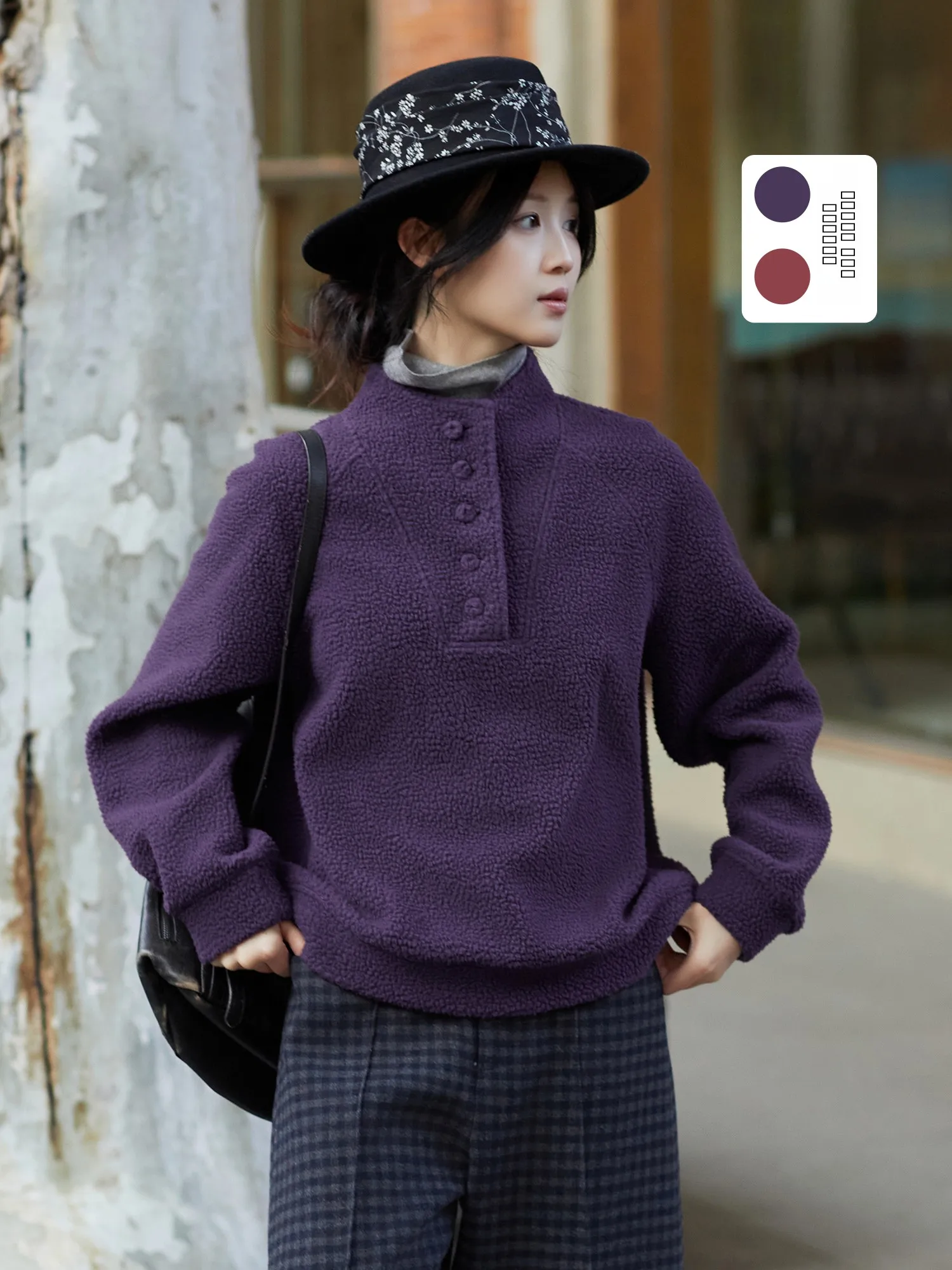 

Утепленный зимний свитшот с воротником из смесового флиса, женский пуловер с длинным рукавом, теплый топ Ci Forget H404