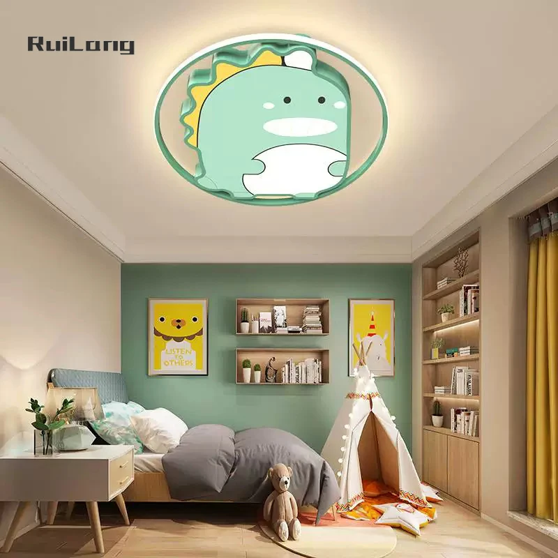 modern round led ceiling light para criancas lampada do quarto study cartoon animal fofo dinossauro lustre de teto para criancas quartos meninos 01