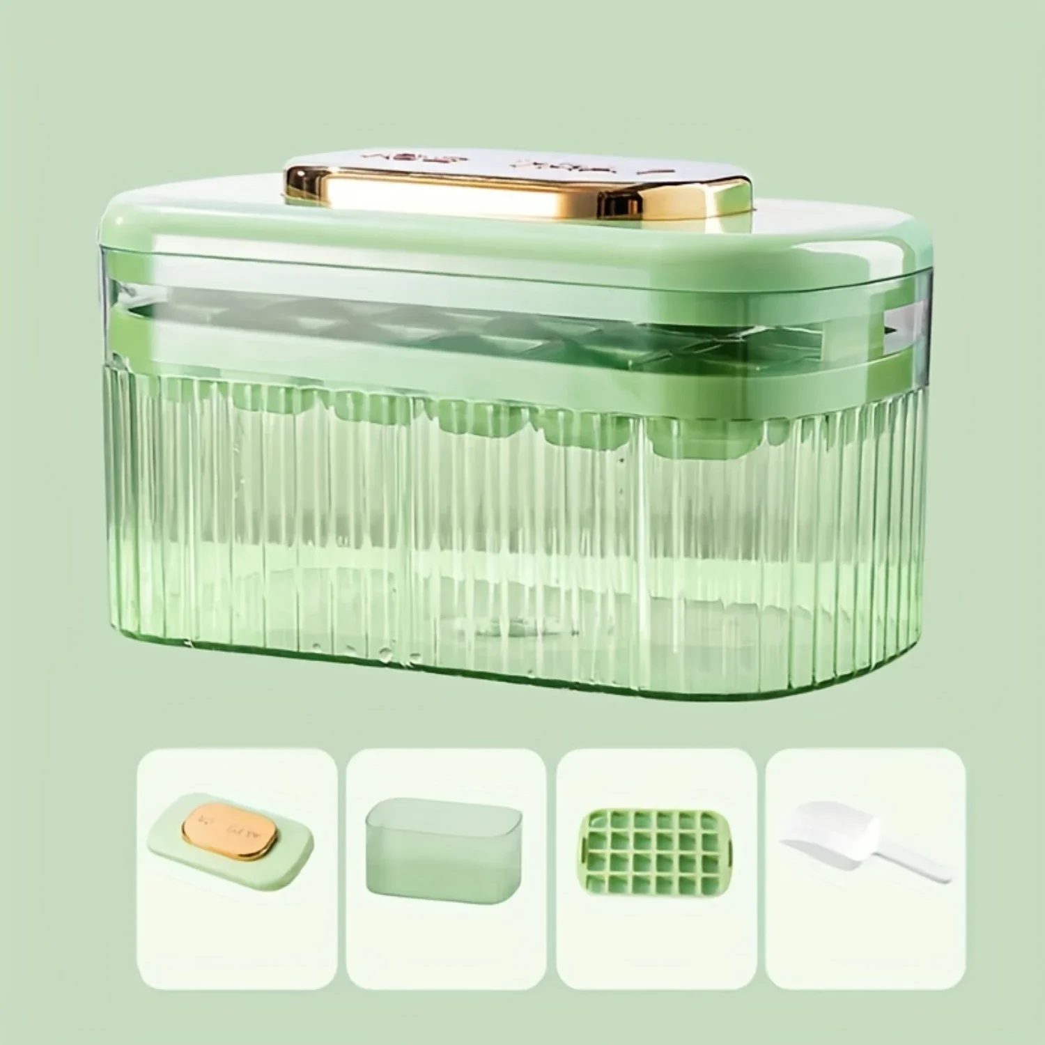 Pressed Ice Cube Mold Set Food Grade Silicone  Ice Box Press Plate Cover + Deicing Ice  Box + 24 Grid TPE Soft Bottom + Ice Shov