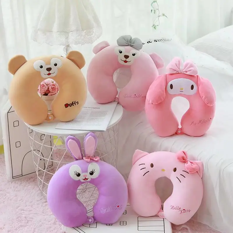 Disney Mickey Minnie Stitch Cartoon Kawaii Travel Portable U-Shaped Pillow Car Office Neck Pillow Cervical Pillow Boy Girl Gifts