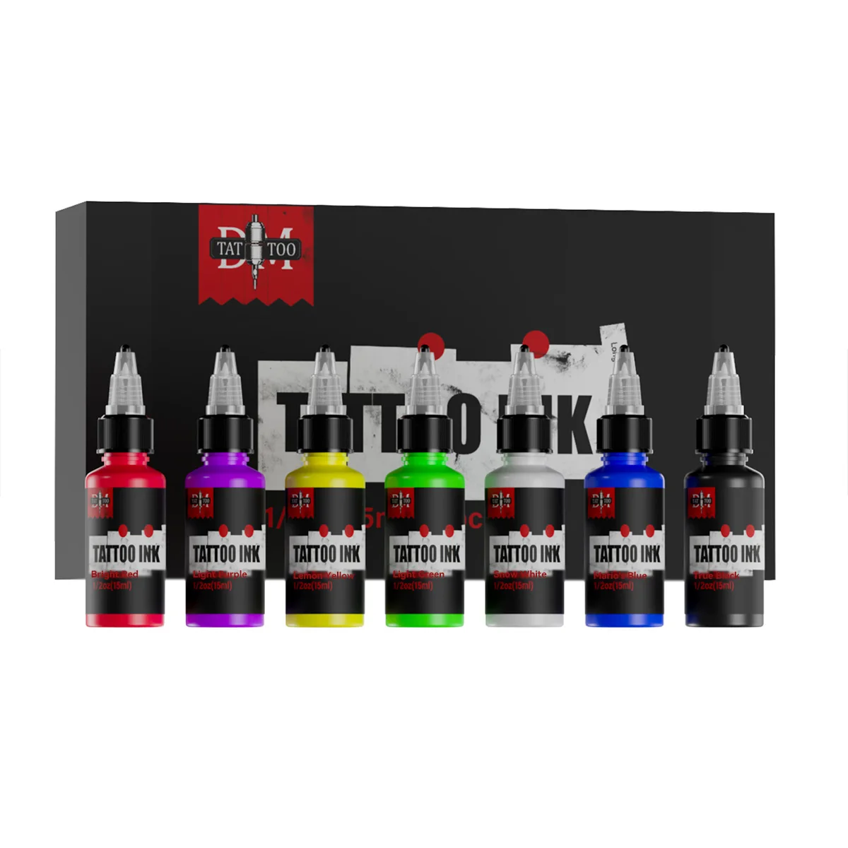 DM 15ml 7 สีสักหมึกสีกล่อง Body Art Tattoo Kit Professional ความงามสีแต่งหน้า Tattoo อุปกรณ์กึ่งถาวร