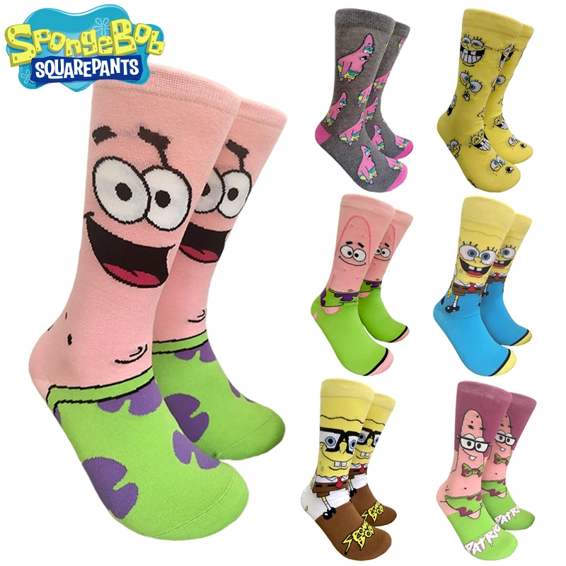 Skarpetki do połowy łydki z motywem SpongeBob, dla mężczyzn i kobiet, jesienno-zimowe, bawełniane skarpety sportowe, kawaii Patrick Star, długie skarpety na wiosnę, prezenty.