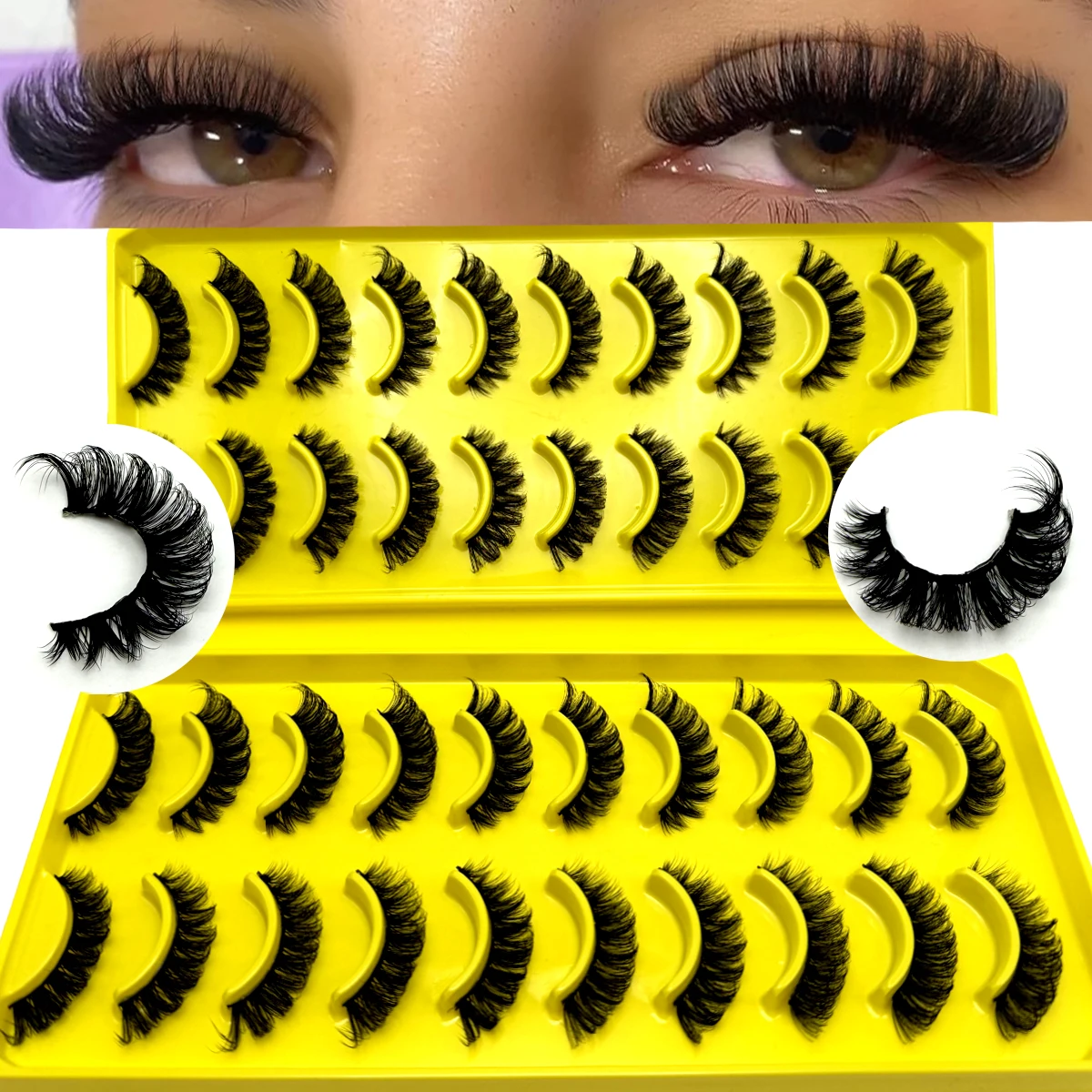 20 par naturalnych sztucznych rzęs DD Curl Russian Lashes 3D Mink Eyelashes wielokrotnego użytku puszyste rzęsy Russian Strip Lashes przedłużanie rzęs