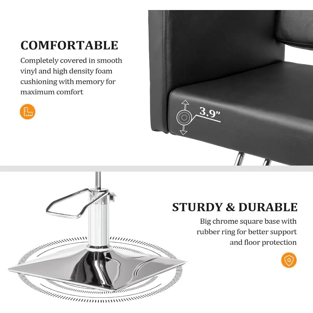 مسند للقدمين لكرسي الحلاق الهيدروليكي مع أوتاد إضافية، كرسي صالون لمصفف الشعر كرسي الشعر الأسود شديد التحمل، 360 درجة S